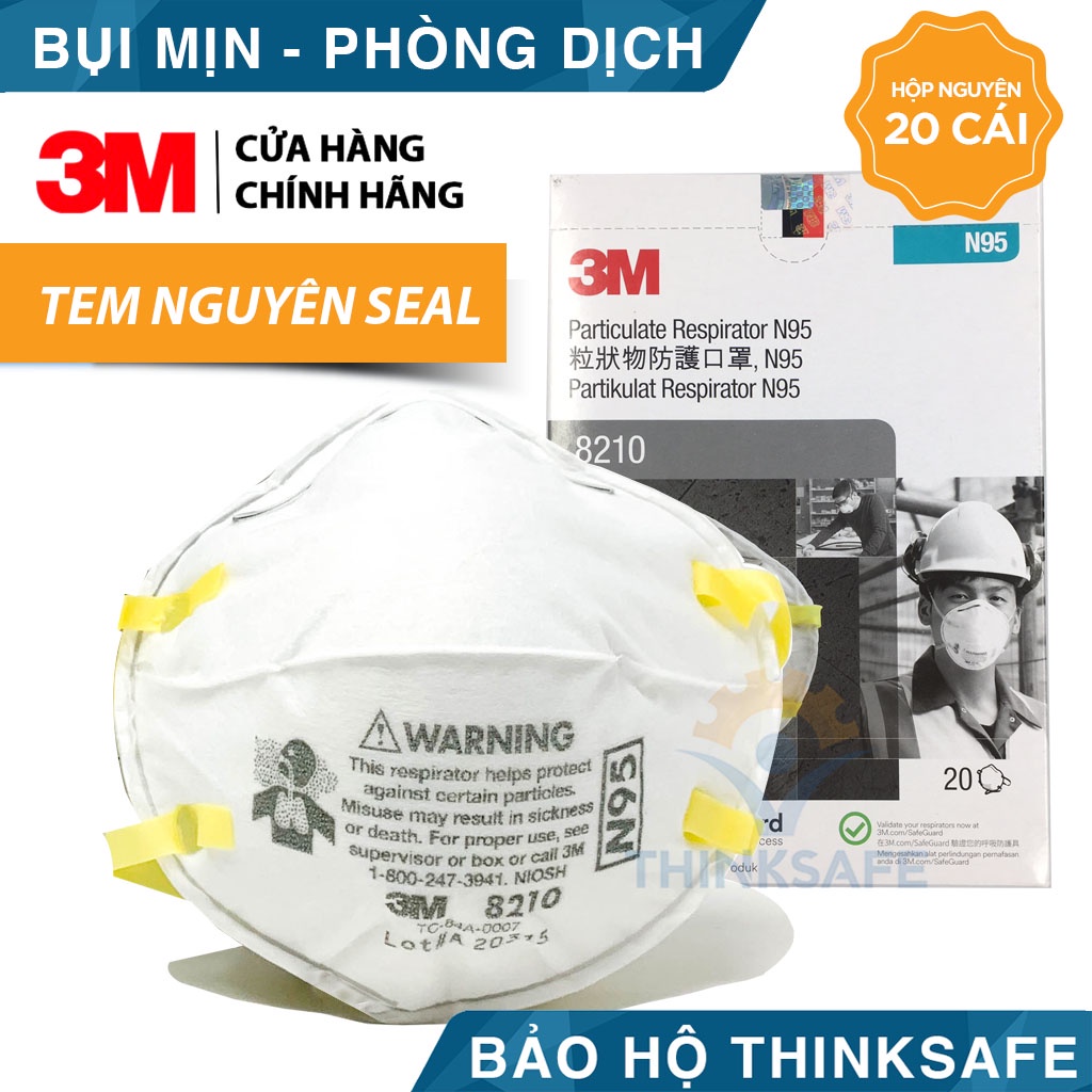 Khẩu trang N95 3M Thinksafe, thiết kế 3d đẹp, dây đeo qua đầu, vải kháng khuẩn, màu trắng 4 lớp 4d, dùng cho y tế - 8210