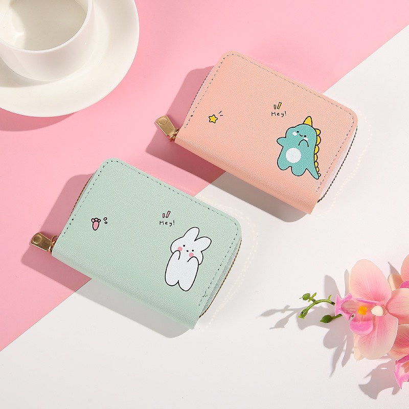 Ví Ngắn Nữ Cầm Tay Đựng Thẻ Khóa Kéo In Hình Thỏ 556  Kiểu Dáng Dễ Thương Phong Cách Hàn Quốc - Hazo