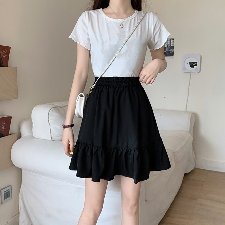 Chân váy xoè  đen, trắng, xếp ly bồng bềnh ulzzang hai màu đen, trắng, chân váy xoè 2 lớp vải voan