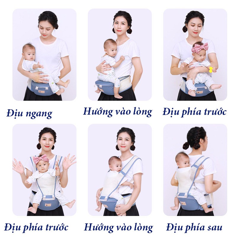 Địu Em Bé 6 Tư Thế HAPPY BEAR - Có Bệ Ngồi, cho bé 0-36 tháng