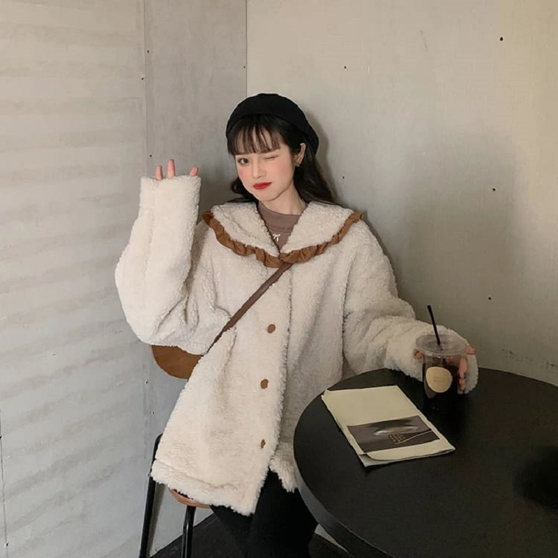 Áo khoác lông nữ cổ bèo DUNEK áo khoác tay dài hot trend_VIETCEN