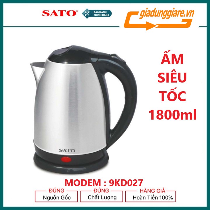 (Chính hãng) ẤM SIÊU TỐC SATO 1800ml INOX 2 lớp công xuất 1500W Hàng cao cấp công nghệ NHẬT BẢN - giadunggiare,vn