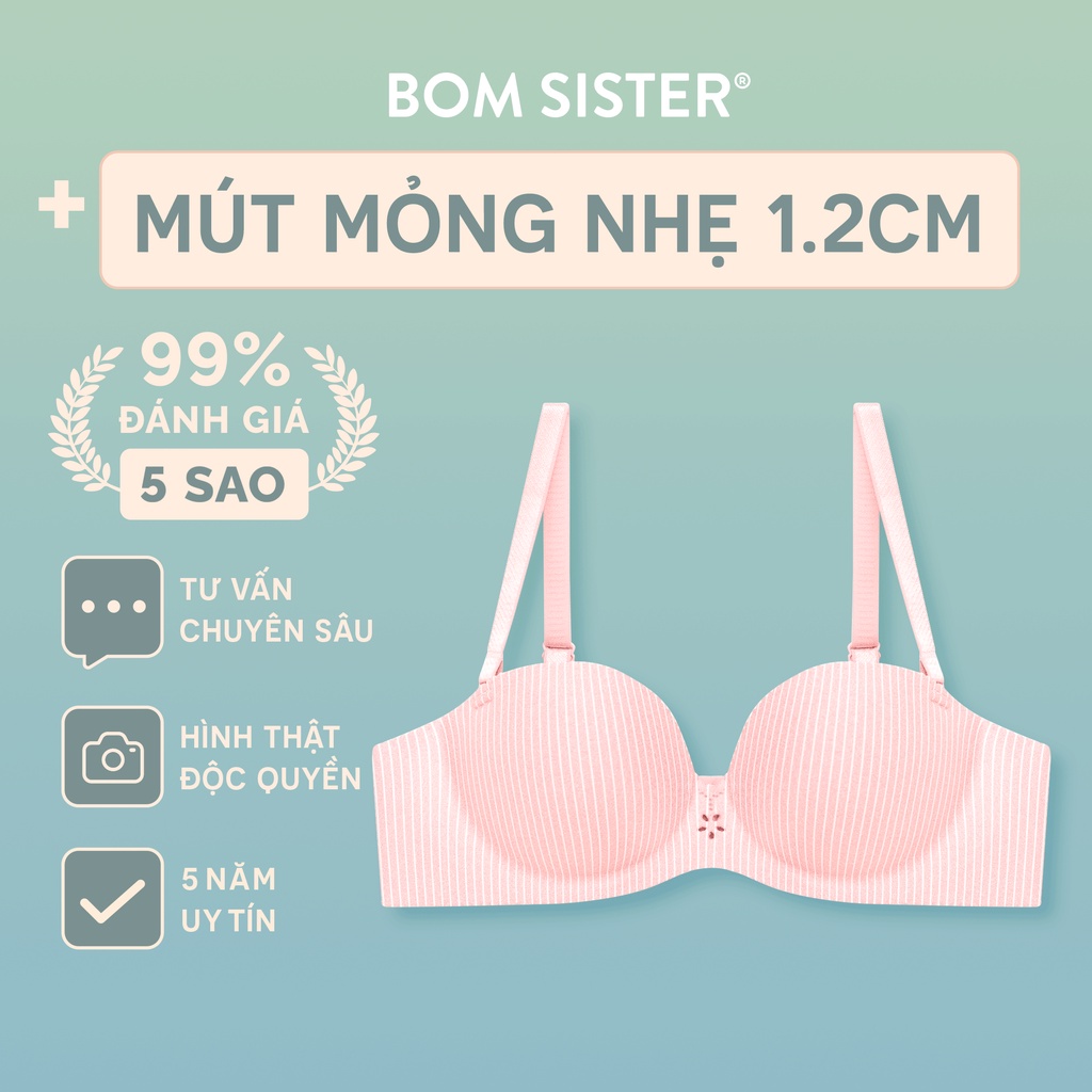 Áo lót mút mỏng cúp ngang su đúc hoạ tiết sọc thoải mái nâng ngực tự nhiên BOM SISTER MU5001