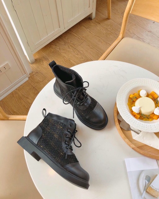 Boot buộc dây dạ tweed