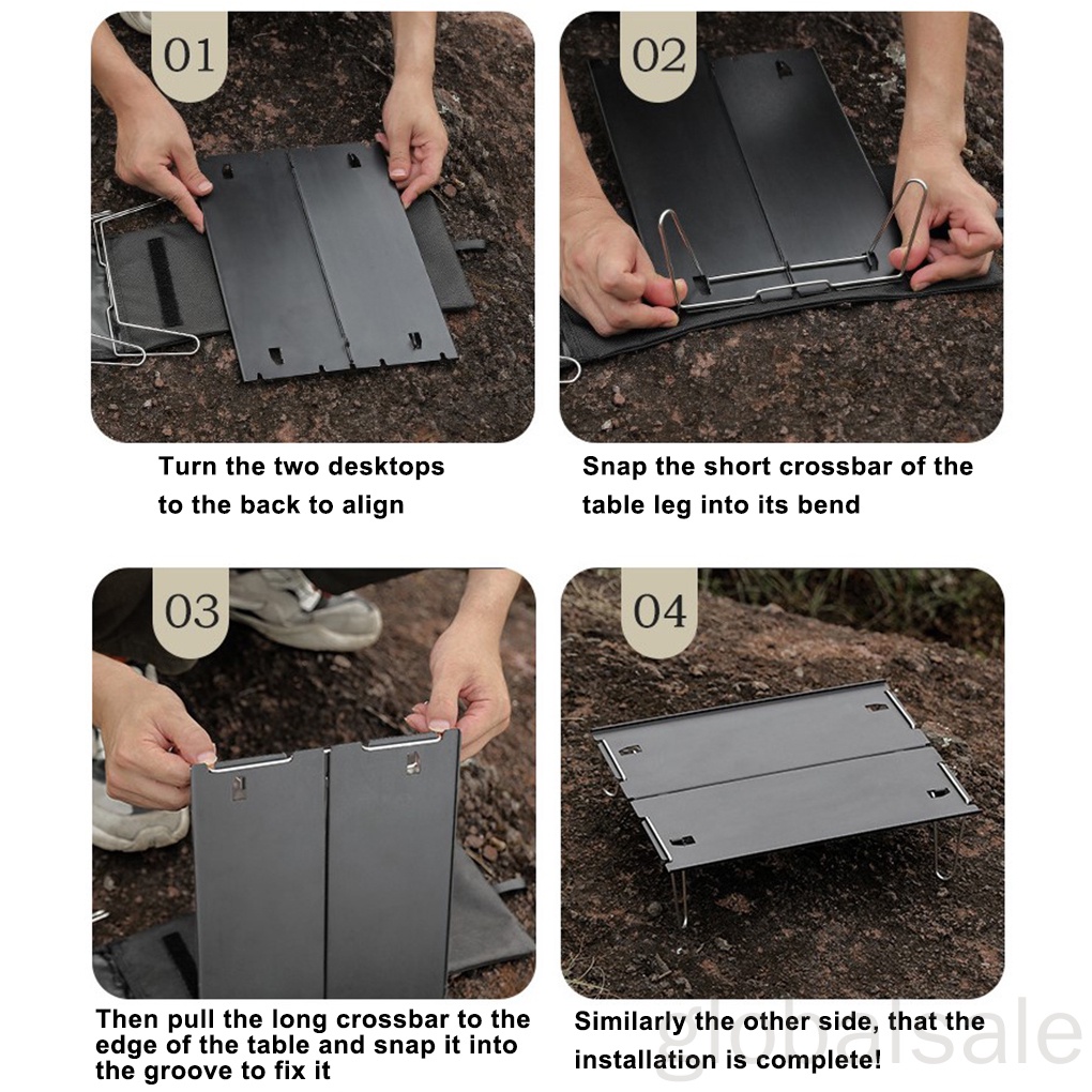 Bàn kim loại mini màu đen có thể gấp gọn tiện dụng mang theo du lịch cắm trại