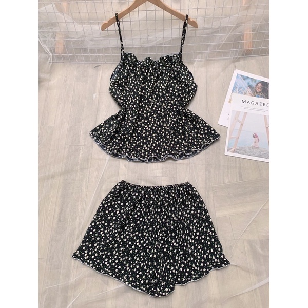 Đồ bộ voan lụa 2 dây viền bèo mặc nhà mát | BigBuy360 - bigbuy360.vn