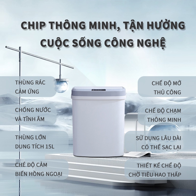 Thùng rác cảm biến thông minh Sọt giấy sang trọng bằng điện hoàn toàn tự động Dùng trong phòng khách nhà bếp-FU508