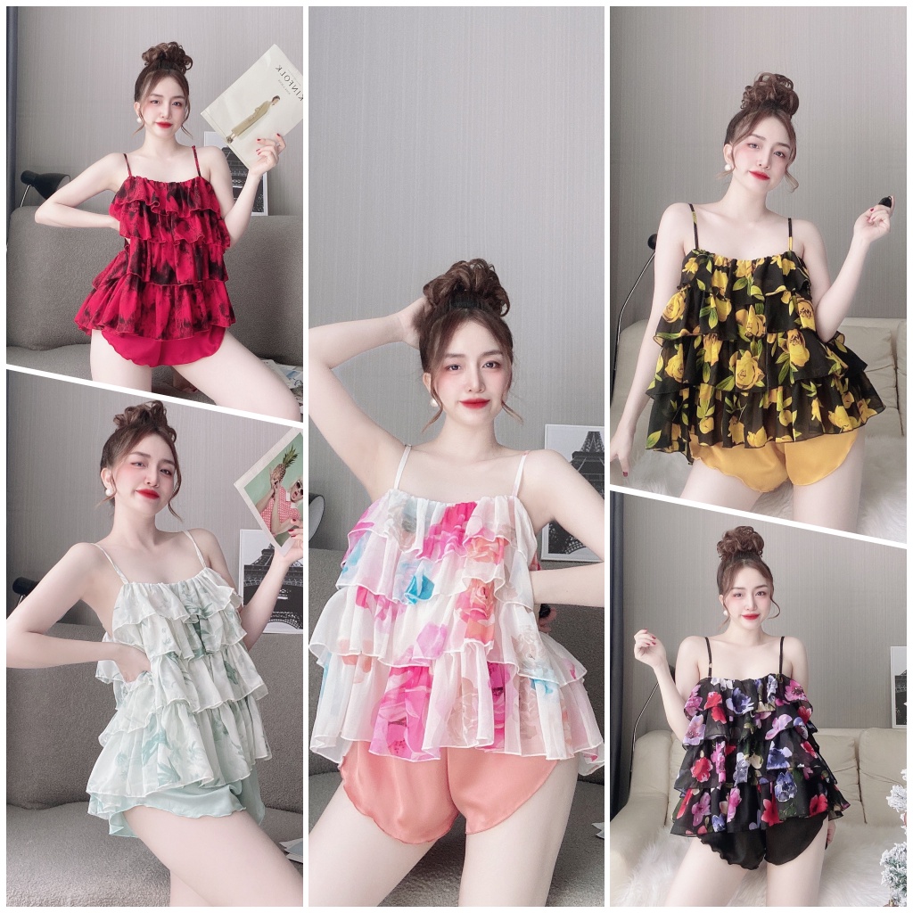 Bộ Ngủ Sexy Nữ <FREE SHIP> Đồ ngủ nữ CHIFFON 4 TẦNG <65 kg