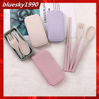  Set 3 Món Đũa Muỗng Nĩa Bằng Lúa Mạch Kèm Hộp Đựng Tiện Lợi