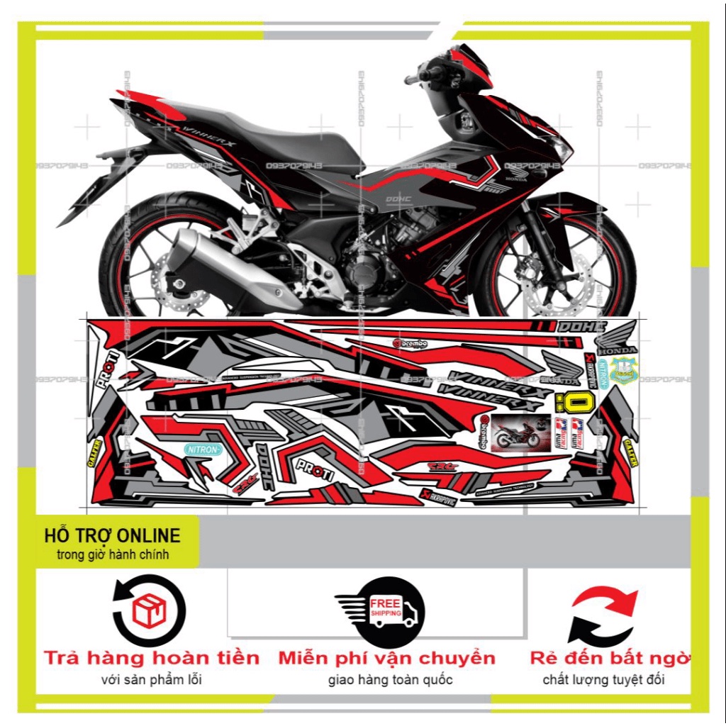 TEM XE WINNER X ĐỎ ĐEN ROBO -- SHIN DECAL 2