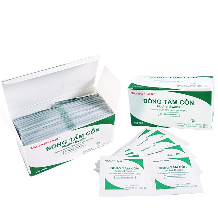 BÔNG TẨM CỒN SÁT TRÙNG TANAPHAR HỘP 100 MIẾNG - BÔNG CỒN KHÔ CHÍNH HÃNG