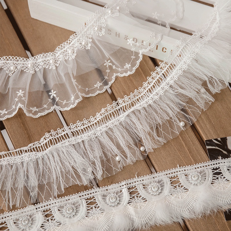 Dải Dây Ren Ruy Băng Co Giãn Bản Rộng 7CM 3D Màu Trắng Dùng Trang Trí Váy Đầm DIY