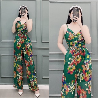 Jumpsuit loang hoa 2 dây đắp ngực