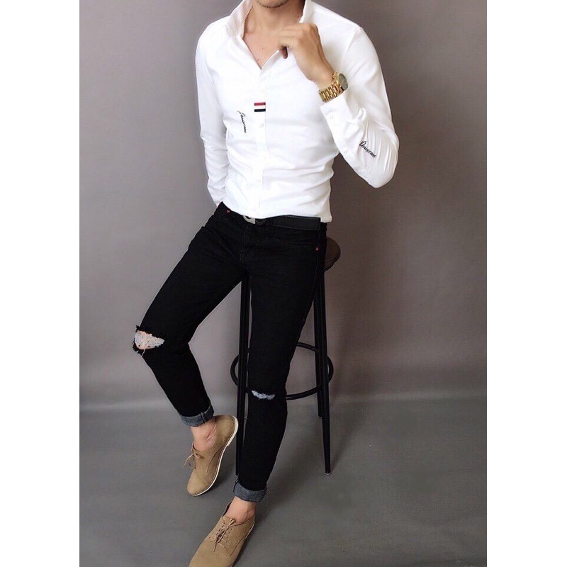 (FREESHIP) Áo sơ mi nam dài tay dáng ôm sơ cổ bẻ họa tiết nhỏ chống nhăn chống xù