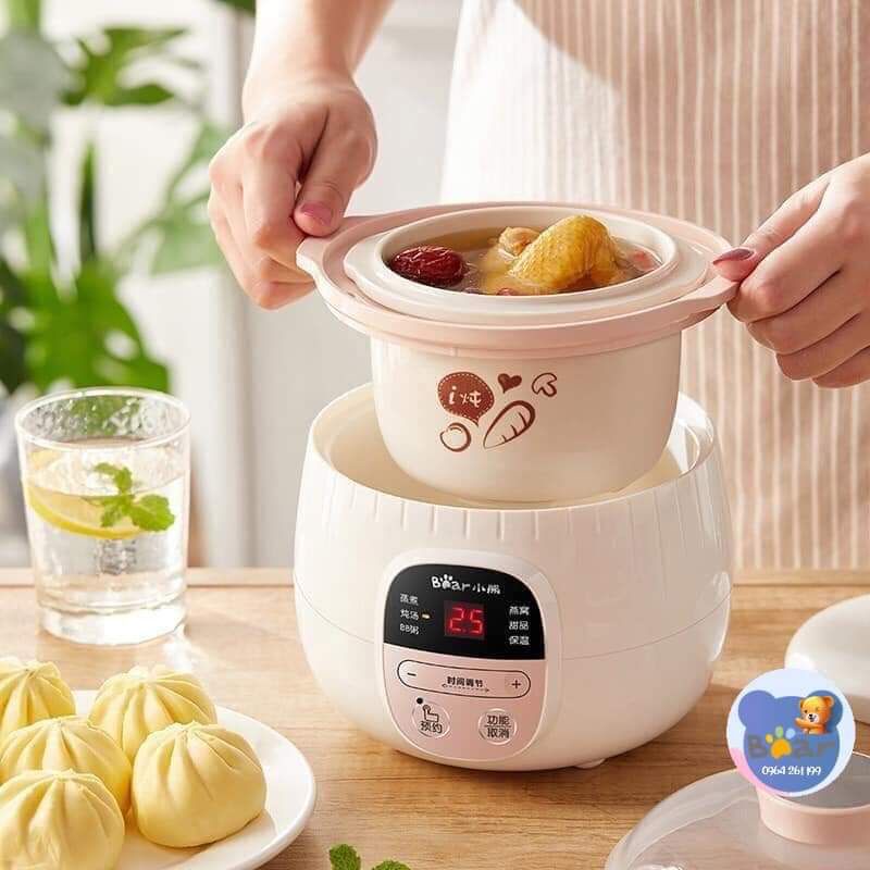Thố sứ 0.8l có nắp bộ nồi nấu cháo chậm bear (Hàng chuẩn)
