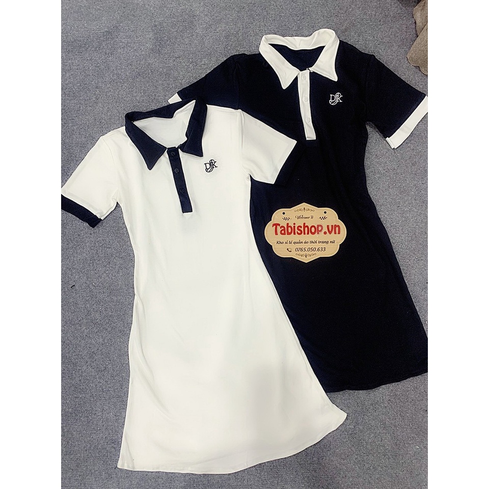 Váy polo nữ phối cổ TABISHOP váy body tay ngắn thêu chữ DK vải thun co giãn thoải mái