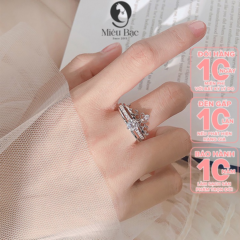 Nhẫn bạc nữ Miêu Bạc hình Vương miện bản hở chất liệu bạc 925 thời trang phụ kiện trang sức nữ N400206