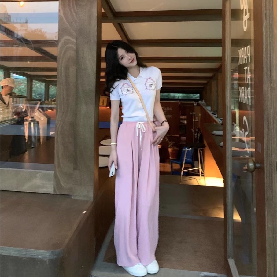 Áo Thun POLO Dệt Kim Tay Ngắn Thêu Hình Mèo 【ZHELIHANGFEI】 Dễ Phối Đồ