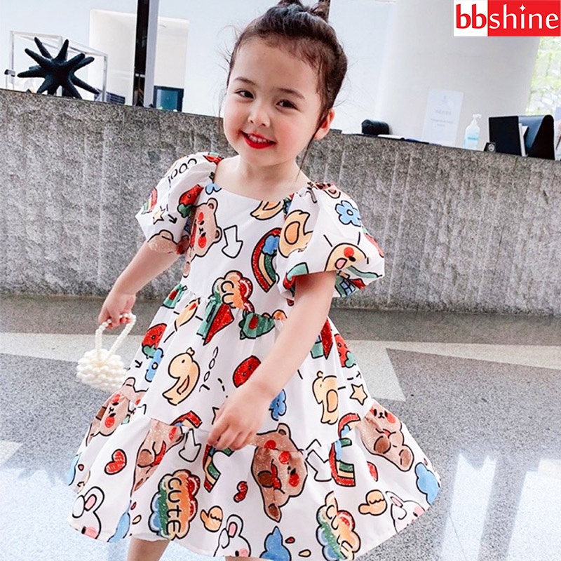 Đầm cho bé gái, Váy cho bé gái 7-21kg chất đũi mềm dáng xòe tay phồng xinh xắn BBShine – D087