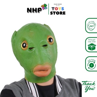 Mặt nạ cá xanh hoá trang halloween, đồ chơi mặt nạ hoá trang quái vật đầu cá xanh chùm đầu NHP