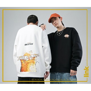 Áo Sweater nam nữ MÈO CAT AND FISH nỉ chất dày dặn form rộng ( Đen, Trắng )