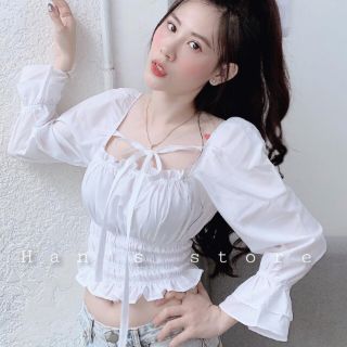Áo trắng bo eo cột ngực