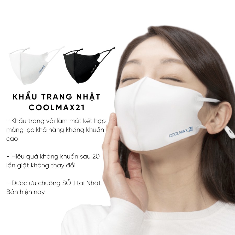 Mask Nhật kháng khuẩn COOLMAX21 vải giảm nhiệt đến 4độC kết hợp màng lọc vi khuẩn, bụi mịn đến 99%