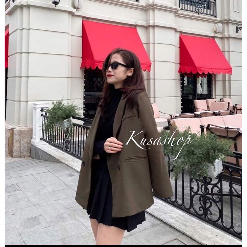 Áo Blazer 2 Lớp Túi nắp NEW Nâu Tây - Áo Blazer 2 Lớp 4 khuy Hàng siêu cấp Nâu Tây Style Hàn Quốc