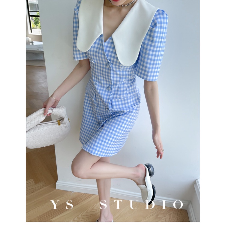 Đầm Ngắn Họa Tiết Kẻ Sọc Phong Cách Cổ Điển Thời Trang Mùa Hè Mới 2022 Dành Cho Nữ