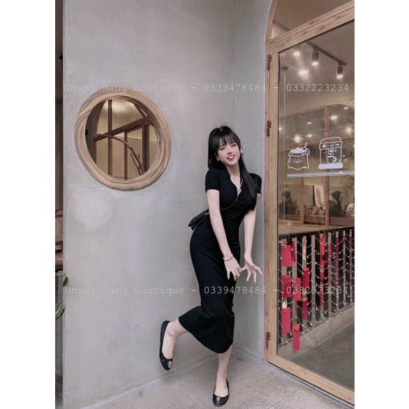 VÁY BODY CỔ V 2 MÀU ĐEN - KẺ XẢ LỖ