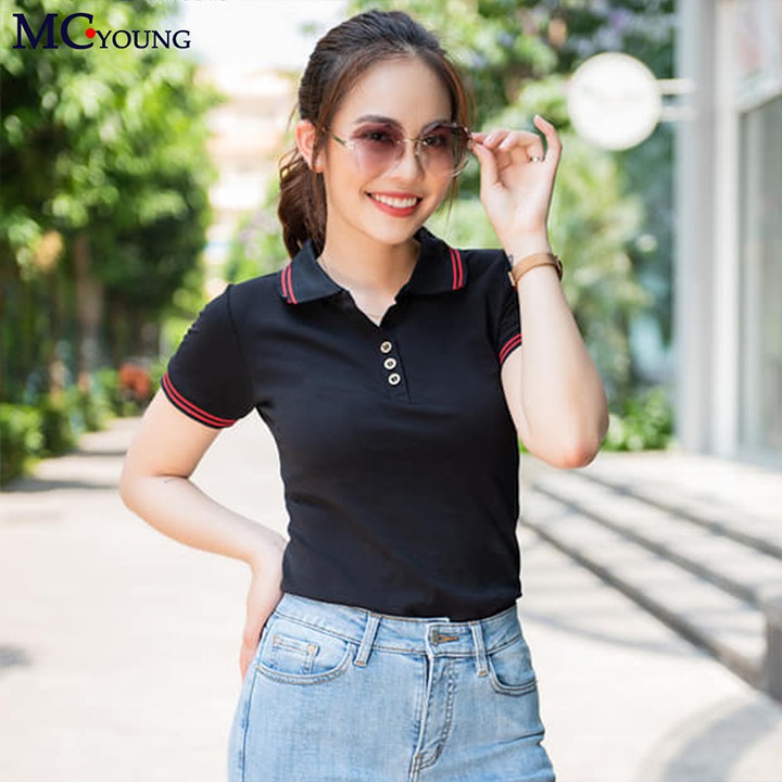 Áo Thun Nữ MC Fashion Cổ Bẻ Thoáng Mát Chất Cotton Thái Co Giãn 4 Chiều Chuẩn Form AP169