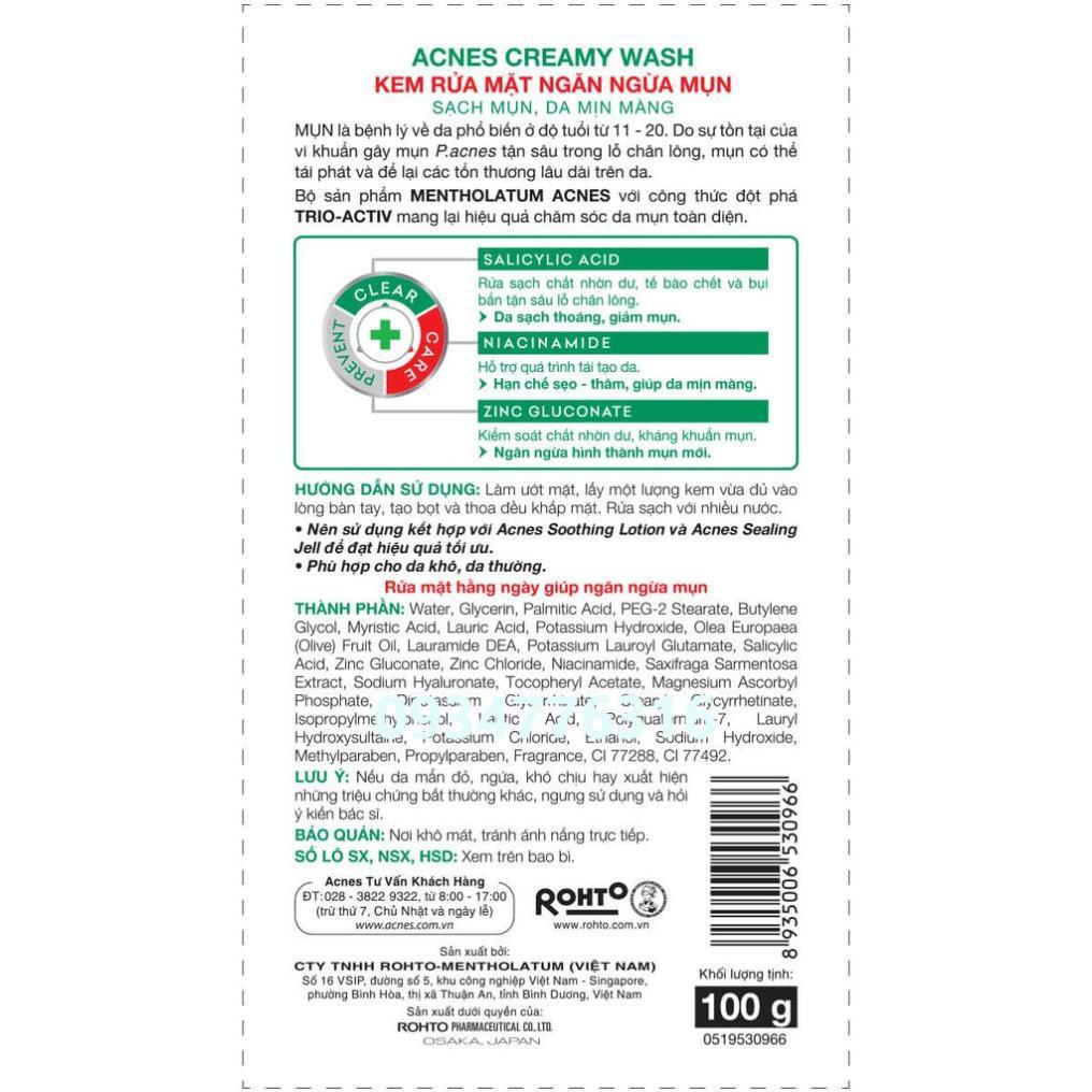 ✅ Acnes Creamy Wash – Kem rửa mặt ngăn ngừa mụn 100gr