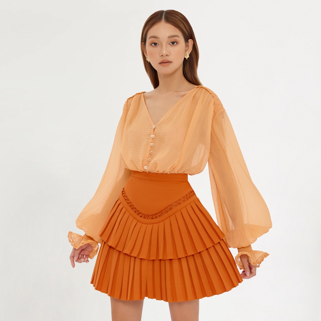 DEAR JOSÉ - Chân váy ngắn xếp ly Mango Martini vải cotton cam đất