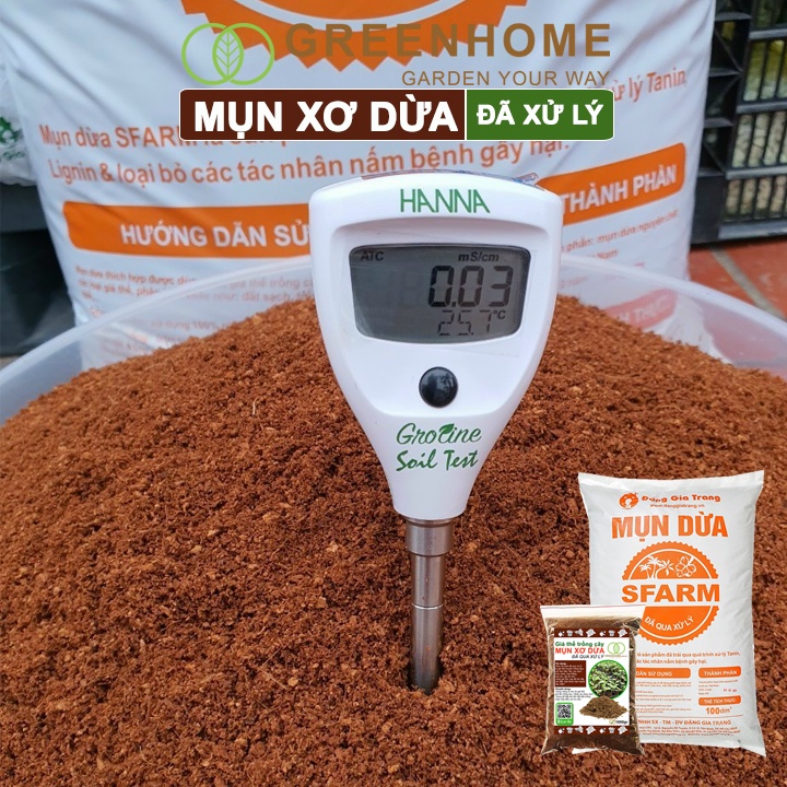 Mụn dừa đã xử lý sfarm Greenhome, bao 100dm3, 25-30 kg, chuyên trồng rau, hoa màu, dâu tây, cây ăn trái, thủy canh