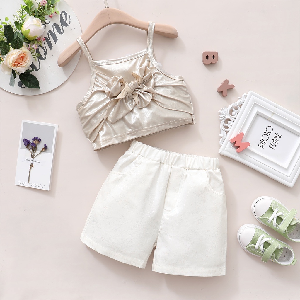 2 món đồ mùa hè MIKRDOO gồm áo hai dây + quần short màu trắng cho bé gái