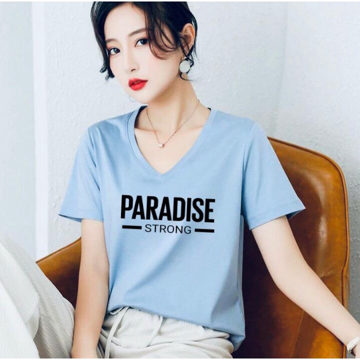 Áo thun nữ MXM form rộng cổ tim in chữ Paradise phong cách Hàn Quốc mã ANU047