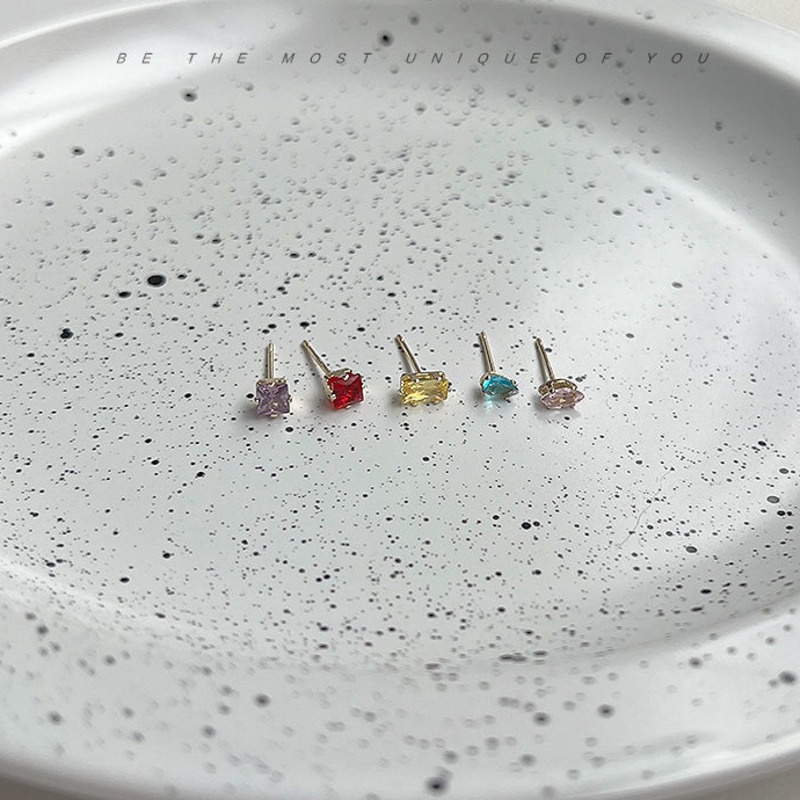 Set 5 Khuyên Tai Đính Đá Zircon Đơn Giản Cá Tính Dễ Phối Đồ Cho Nữ
