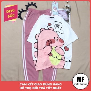 Đồ bộ hoạt hình quần Jogger trơn 2 sọc KHỦNG LONG BỰ Freesize dành cho nam nữ Molly Fashion