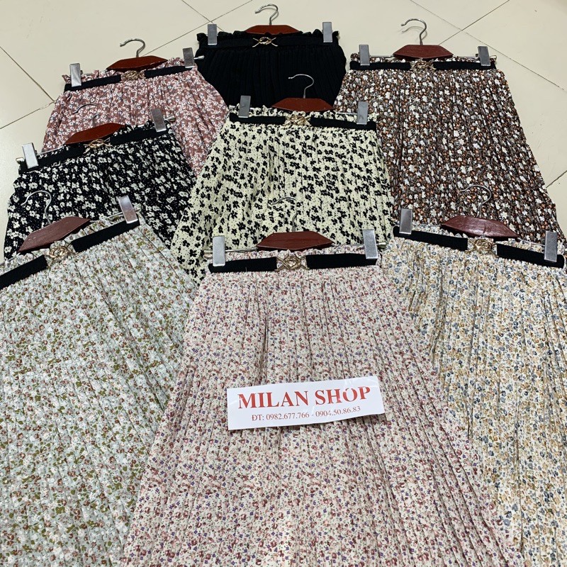 Chân váy voan hoa dập ly kèm đai mẫu mới | BigBuy360 - bigbuy360.vn