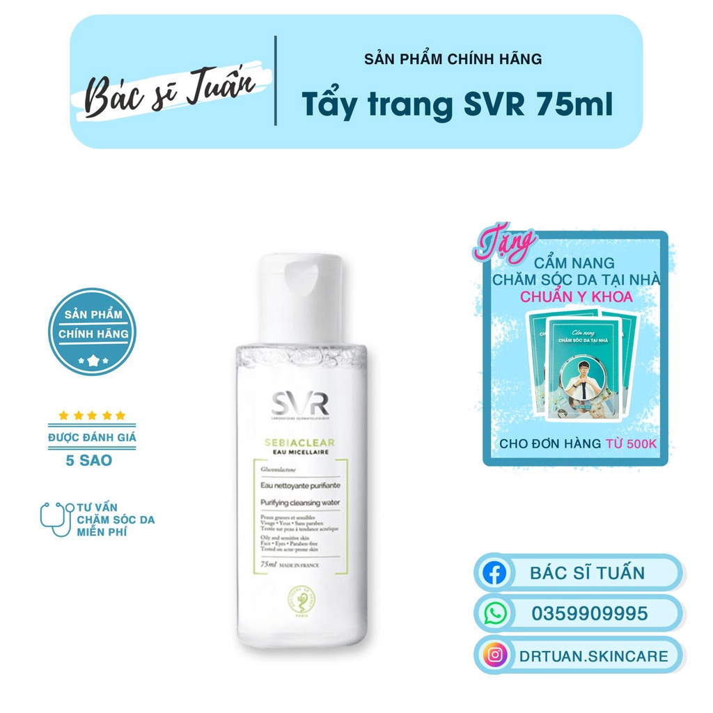 Nước tẩy trang dành cho da dầu mụn - SVR Sebiaclear Eau Micellaire