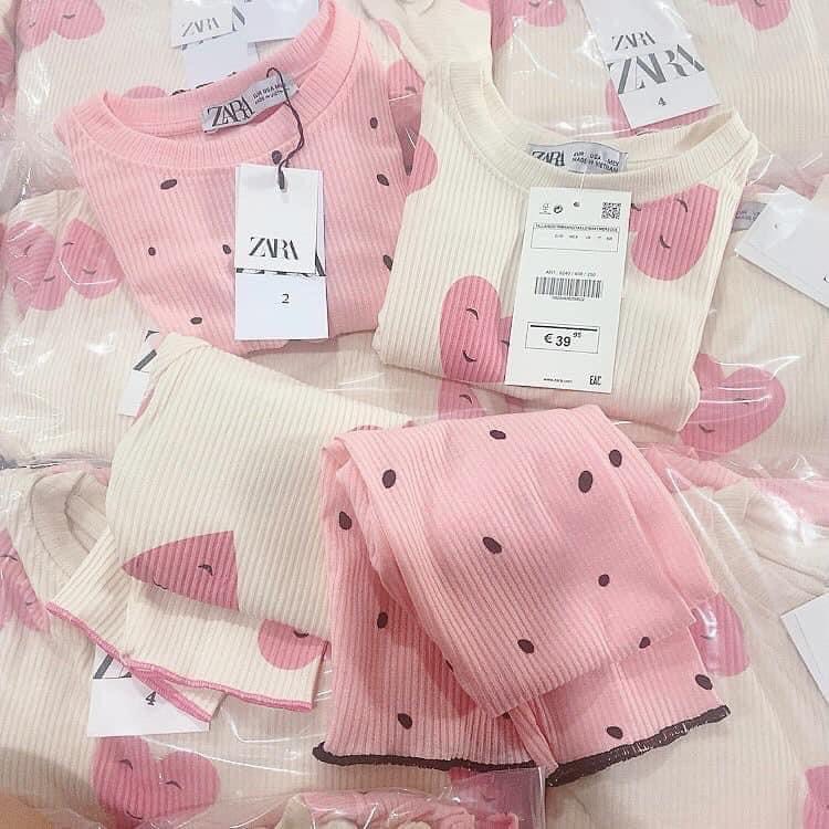 Bộ dài tay thu đông bé gái - Set 2 bộ dài tay  tăm họa tiết chất cotton cho bé gái size 1-6t