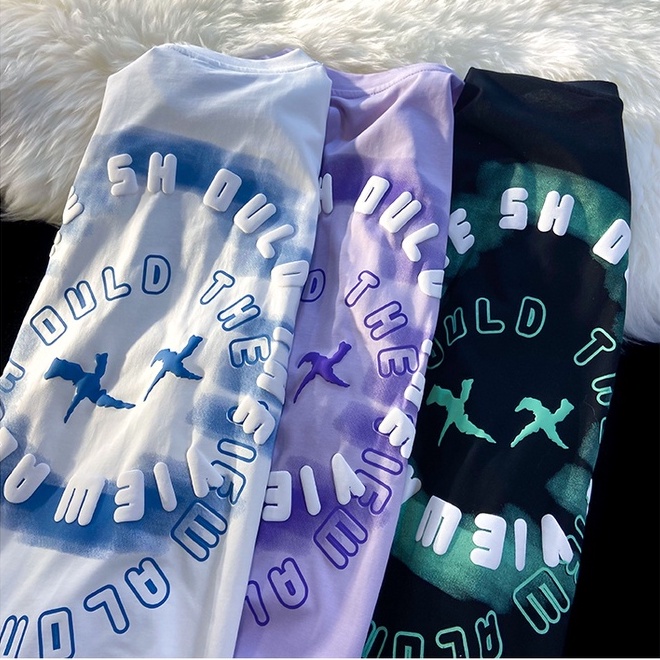 Áo thun ZHELIHANGFEI ngắn tay dáng rộng kiểu retro Mỹ thời trang