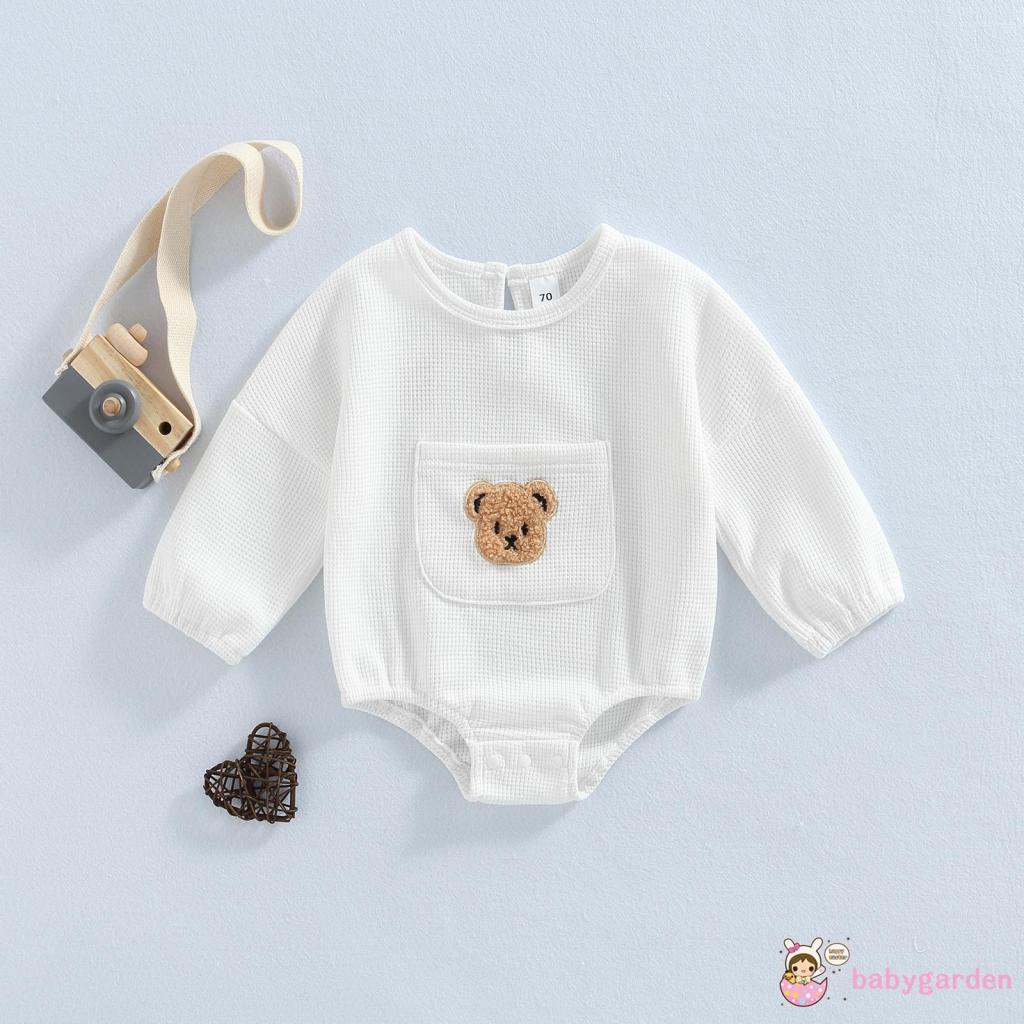 Áo Liền Quần Tay Dài Thêu Hình Gấu Dành Cho Bé Trai 0-24 Tháng Tuổi