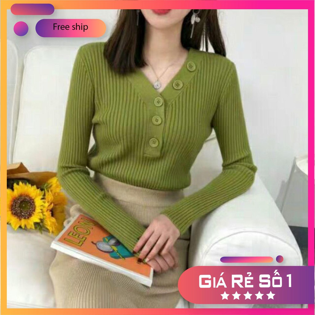 Áo len gân đính cúc thời trang