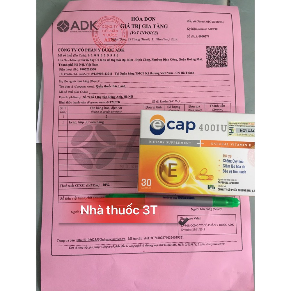 Ecap 400 Vitamin e thiên nhiên, giảm lão hoá, giảm nhăn da, chống oxy hóa, bảo vệ tim mạch. | BigBuy360 - bigbuy360.vn
