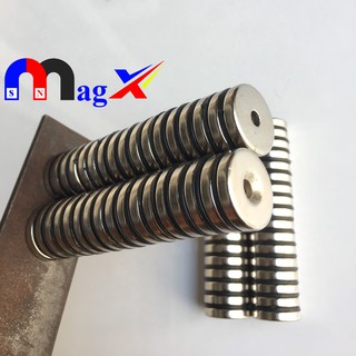 Nam Châm Có Lỗ Bắt Vít Ø30x5mm Lỗ Vát M6 - Mã N35 Lực Từ Cực Mạnh
