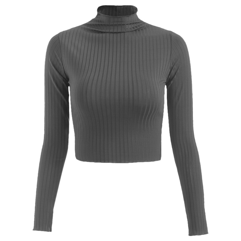 Xiangbao Áo Croptop Dệt Kim Tay Dài Cổ Lọ Ôm Dáng Màu Trơn Cho Nữ