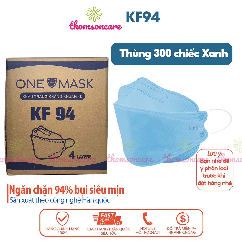 Khẩu trang Kf94 Hàn quốc Thùng nguyên 300 chiếc màu trắng, xanh xám 3d công nghệ kháng khuẩn, dễ thở