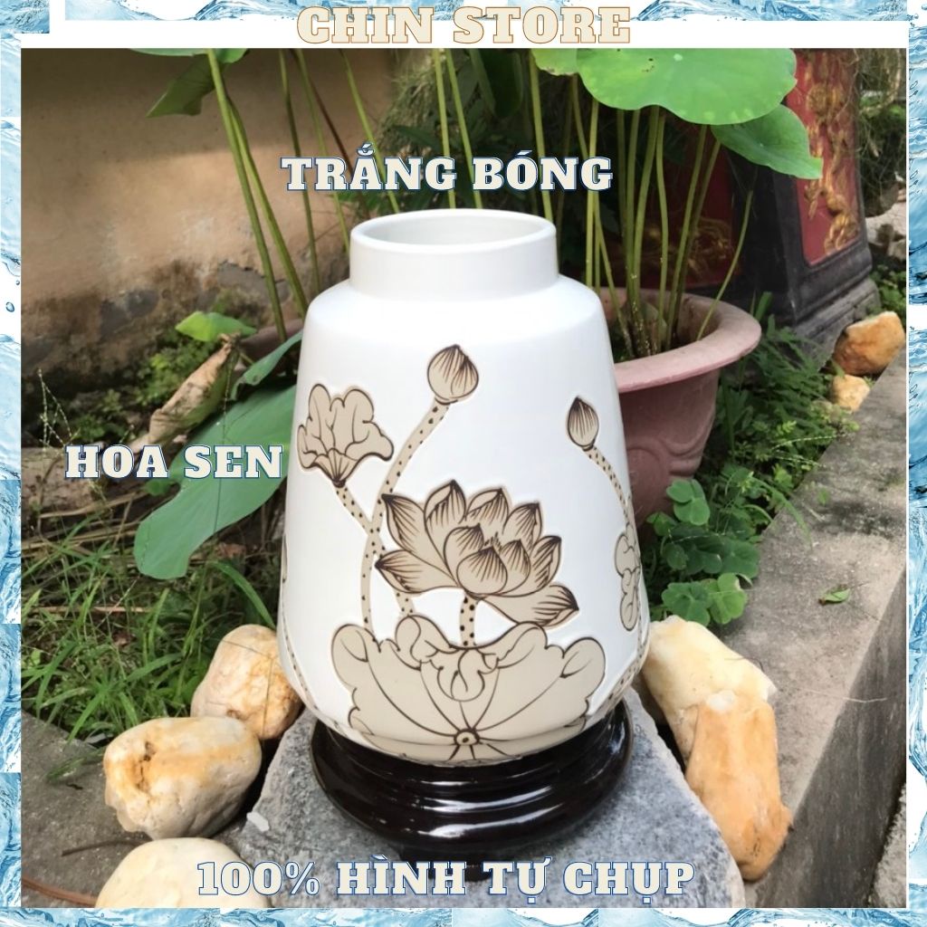 Bình hoa decor, lọ hoa decor gốm sứ BÁT TRÀNG họa tiết hoa vẽ bằng tay cổ ngắn nhiều mẫu 23*17 cm