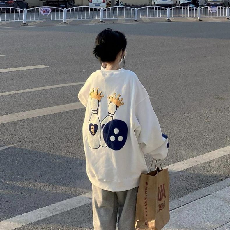 Áo sweatshirt JSC dáng rộng cổ tròn phong cách đường phố Mỹ thời trang cho nữ